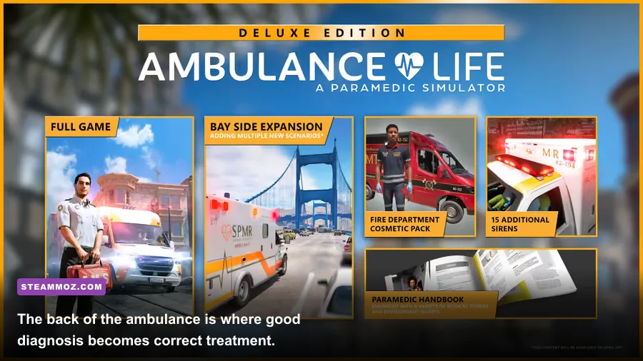 Paramedic treating a patient inside an ambulance in Ambulance Life A Paramedic Simulator