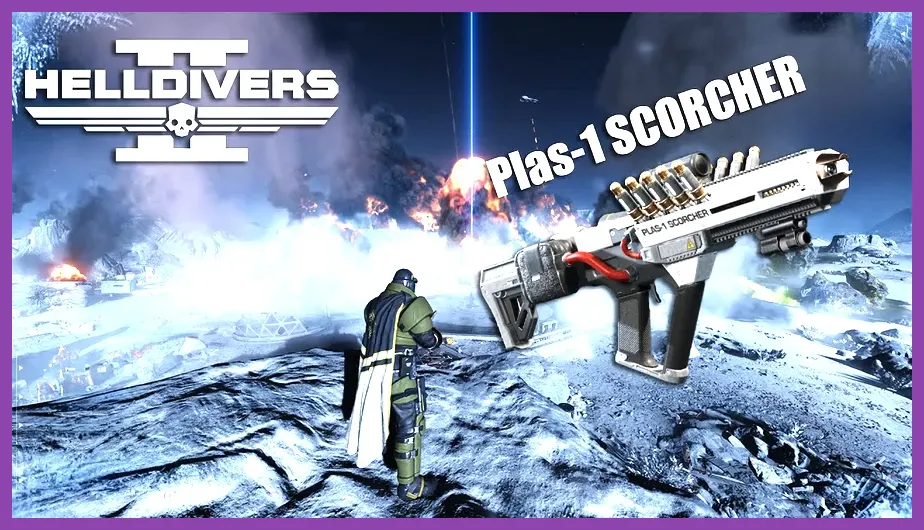 Helldivers 2 player using MG-101 Heavy Machine Gun and PLAS-1 Scorcher weapons in endgame loadout