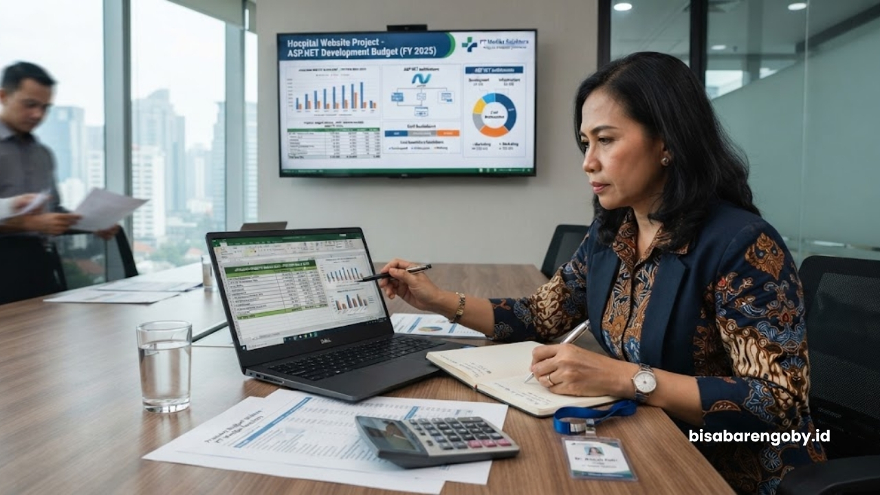 Direktur operasional memproyeksikan anggaran saat menghitung biaya website rumah sakit untuk perusahaan di Indonesia berbasis ASP.NET