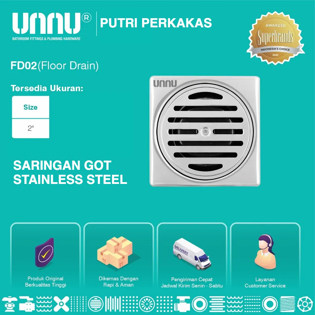 UNNU Saringan Got Stainless Steel / UNNU Floor Drain / FD02 2iN inch inci 1 pcs - Gambar 3