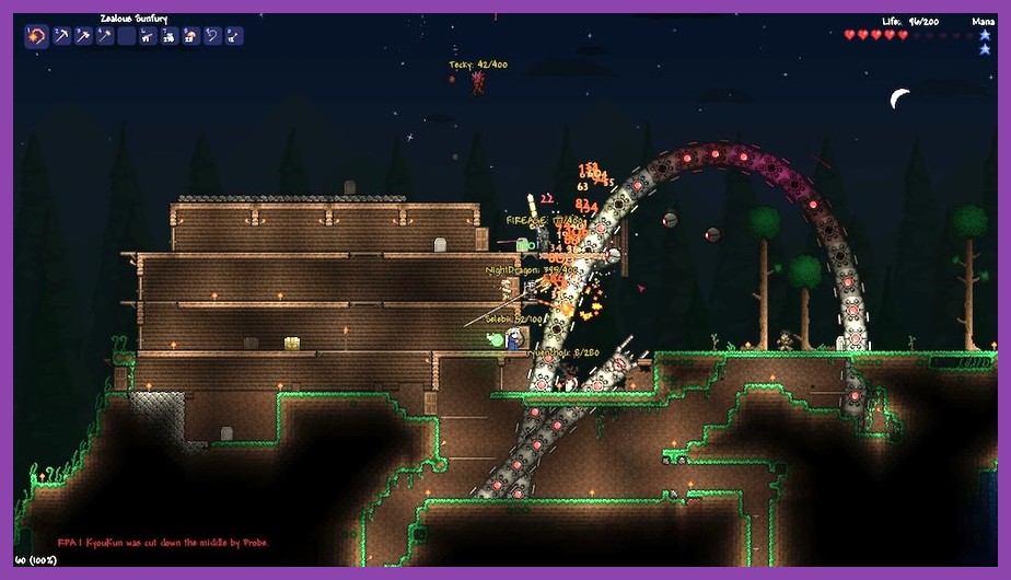 Epic Terraria boss battle showcasing pixel art style on low-end PC