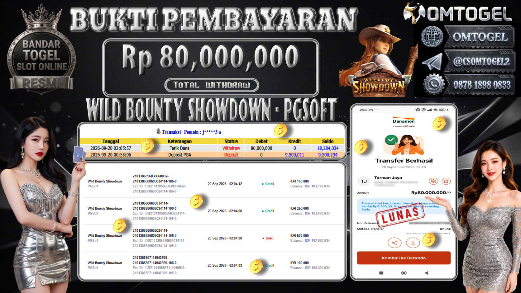 OMTOGEL JACKPOT PGSOFT WILD BOUNTY SHOWDOWN Rp.80,000,000,- DIBAYAR LUNAS