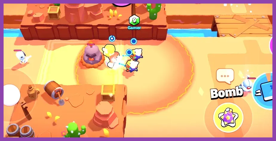 Squad Busters players attacking a giant monster boss