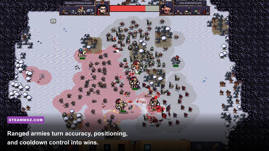 Hero's Hour Rogue Realms ranged army defending a castle during a tactical battle