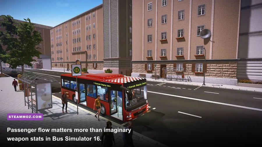 Passengers boarding a MAN Lion's City bus at a stop in Bus Simulator 16