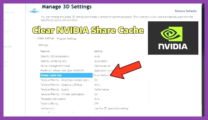 NVIDIA Control Panel Shader Cache Size setting configuration