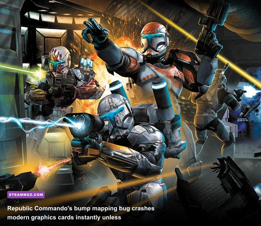 First-person tactical HUD view of Delta Squad engaging battle droids on Geonosis