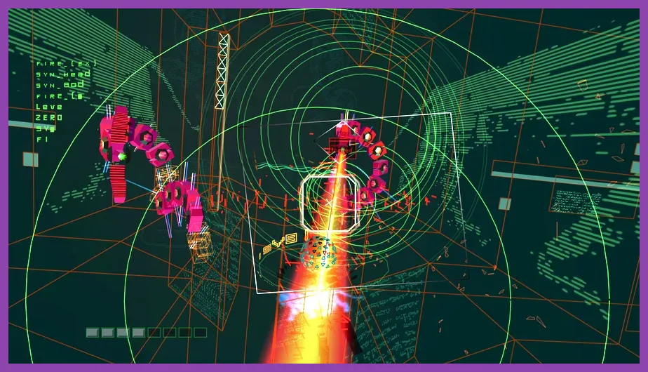 Rez Infinite Area X open movement gameplay with colorful particles