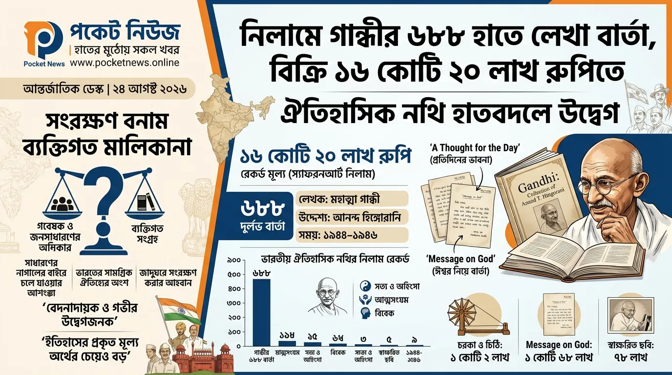 নিলামে গান্ধীর ৬৮৮ হাতে লেখা বার্তা, বিক্রি ১৬ কোটি ২০ লাখ রুপিতে—ঐতিহাসিক নথি হাতবদলে উদ্বেগ নিলামে গান্ধীর ৬৮৮ হাতে লেখা বার্তা, বিক্রি ১৬ কোটি ২০ লাখ রুপিতে—ঐতিহাসিক নথি হাতবদলে উদ্বেগ
