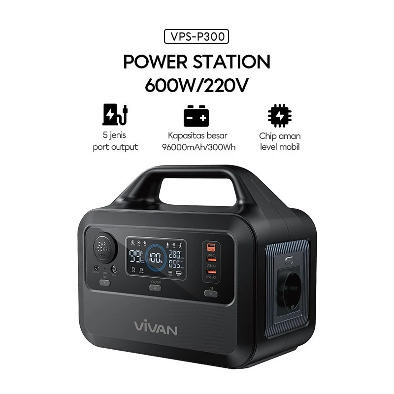 VIVAN VPS-P300 Power Station Capacity 96.000 mAh Powerbank 300W/220V 5 Port Output - Gambar 4