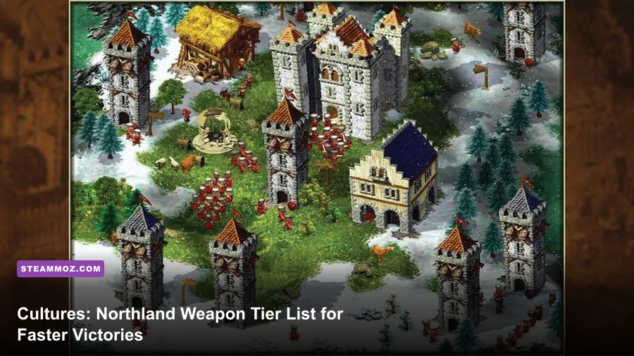 Cultures Northland Viking settlement with armed warriors preparing for battle
