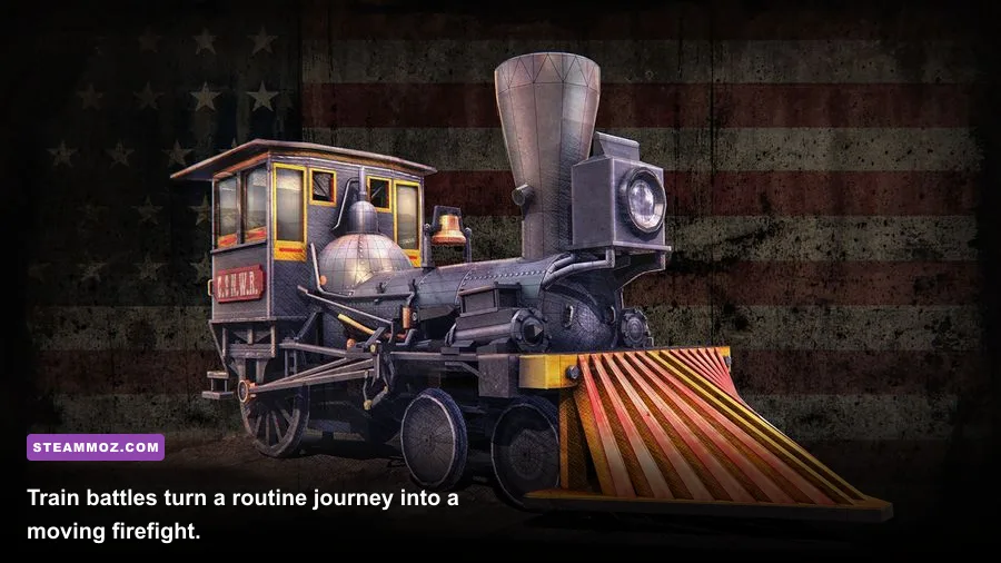 Bounty Train train combat against bandits on a railway route