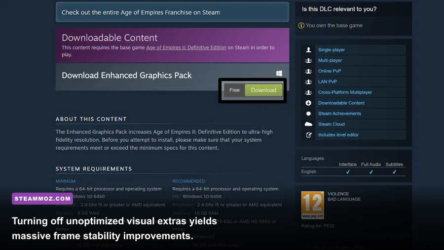 In-game graphics options menu for Age of Empires II Definitive Edition
