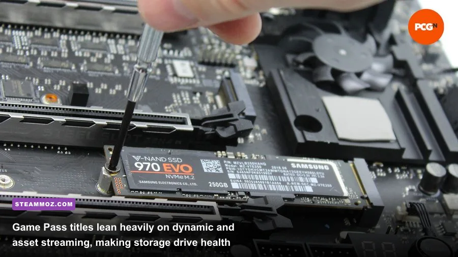 High performance NVMe M.2 solid state drive installed on a PC motherboard