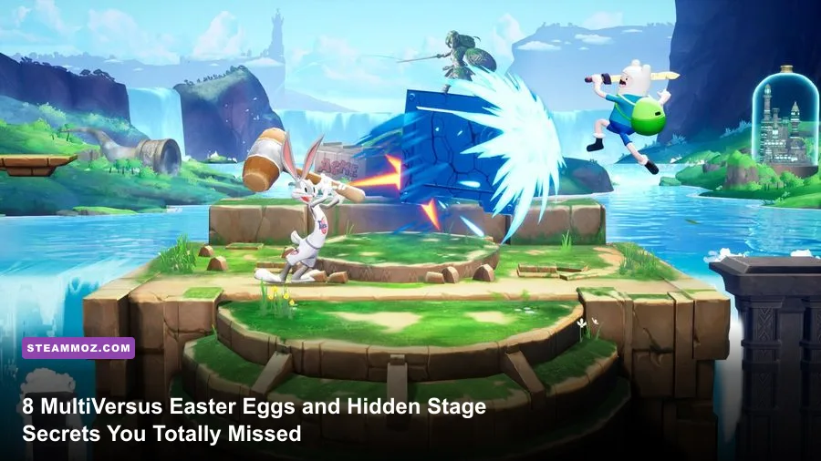 MultiVersus roster clashing on a dynamic fighting stage on PC