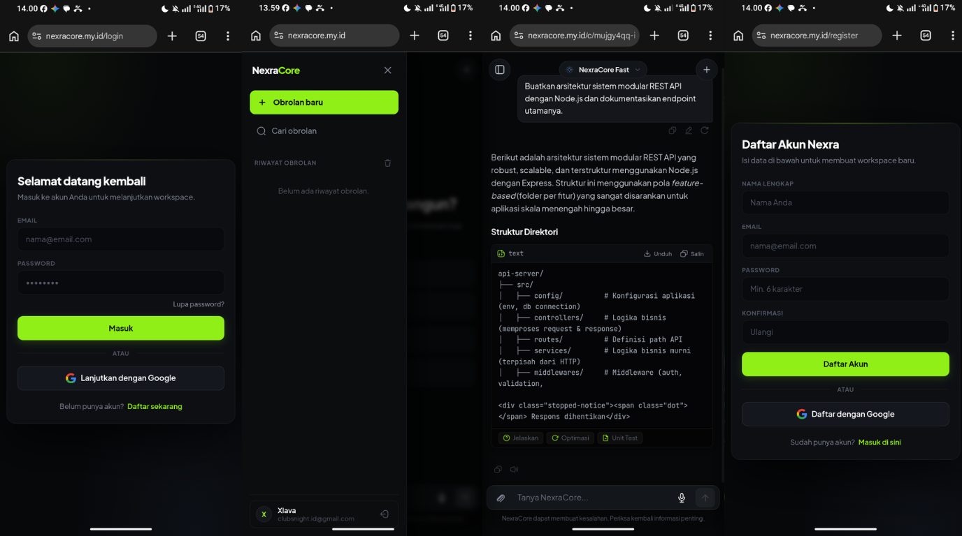 Preview proyek personal Nexracore