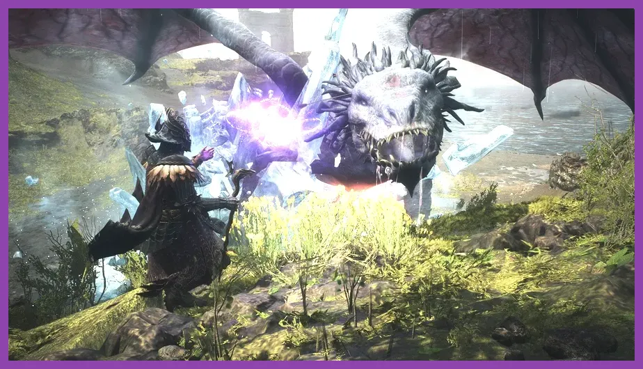 Sorcerer casting Augural Flare combined with Thief attacks on a Drake in Dragon's Dogma 2