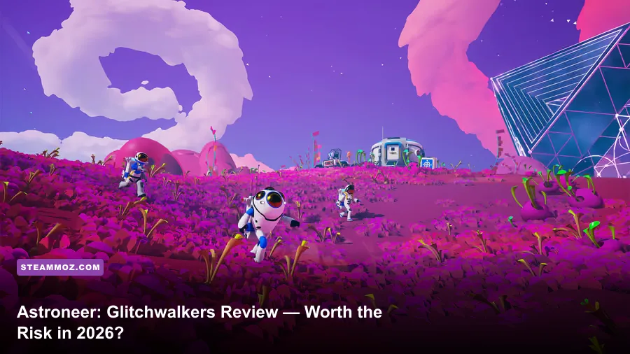 ASTRONEER Glitchwalkers exploration on the Aeoluz planet during a dangerous storm