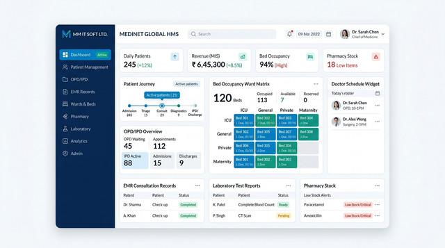 Hospital Management Software in Bangladesh - Custom Hospital ERP Dashboard by MM IT SOFT LTD