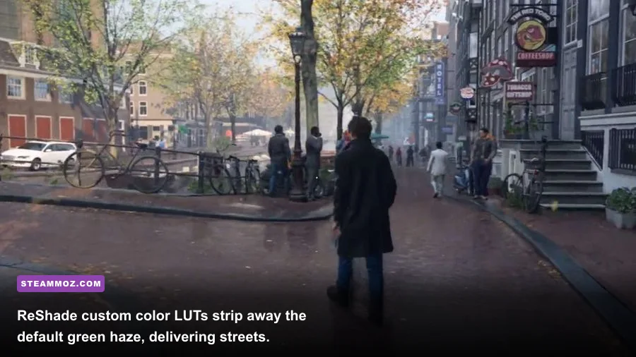 Side by side visual comparison of Modern Warfare II Amsterdam mission with custom ReShade LUT