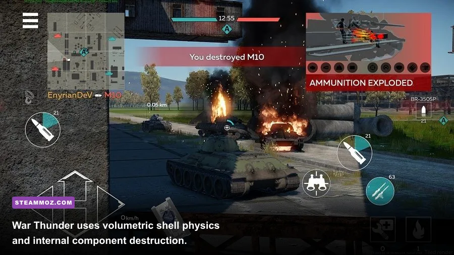 War Thunder X-ray view of armor penetration and spalling damage