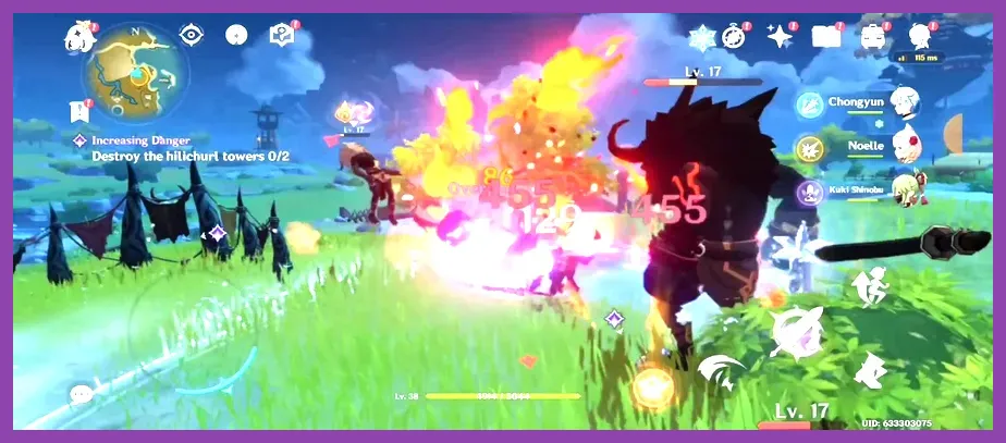 Action gameplay screenshot of Genshin Impact character using elemental burst in open world