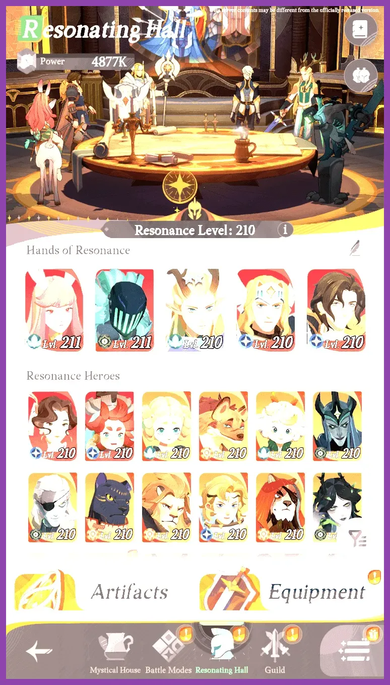 AFK Journey Resonance Hall level up interface