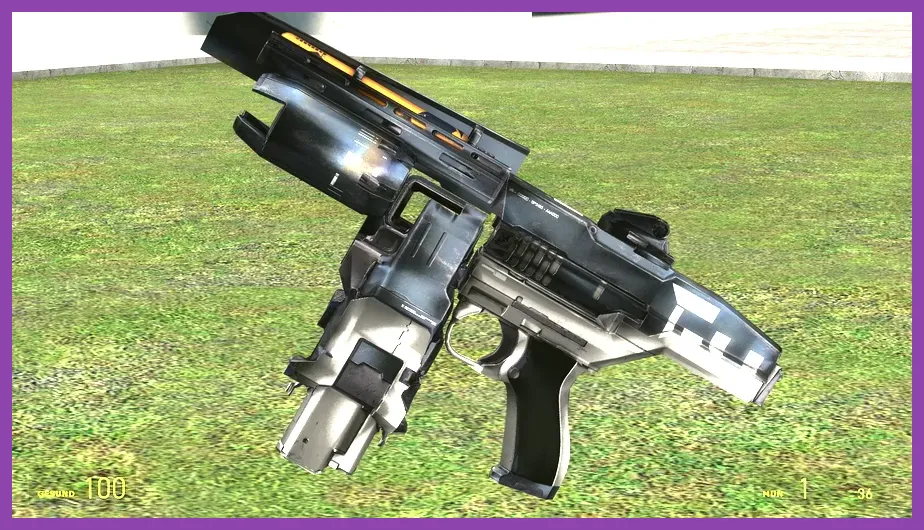 Half-Life Alyx SMG using its grenade launcher against Combine soldiers