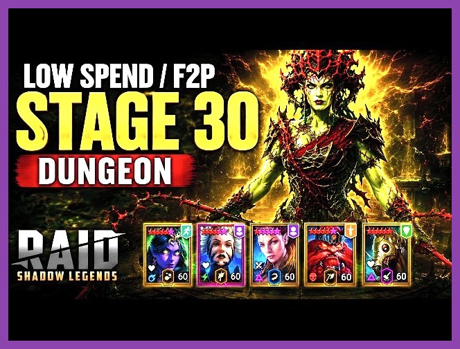 A balanced beginner team setup preparing for Dragon Dungeon battle in Raid Shadow Legends