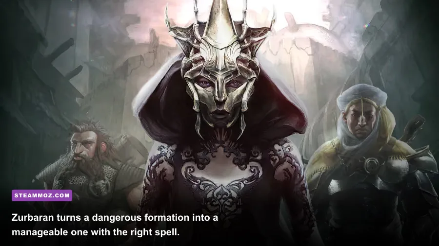Zurbaran casting a spell during a Blackguards 2 battle