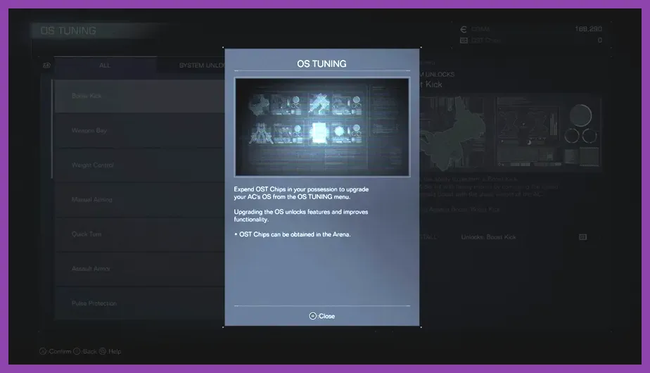 Armored Core 6 OS tuning chip allocation menu