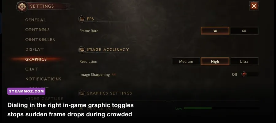 Diablo Immortal in-game PC graphics options and framerate toggles