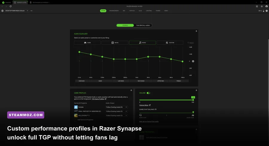 Razer Synapse performance profile settings interface