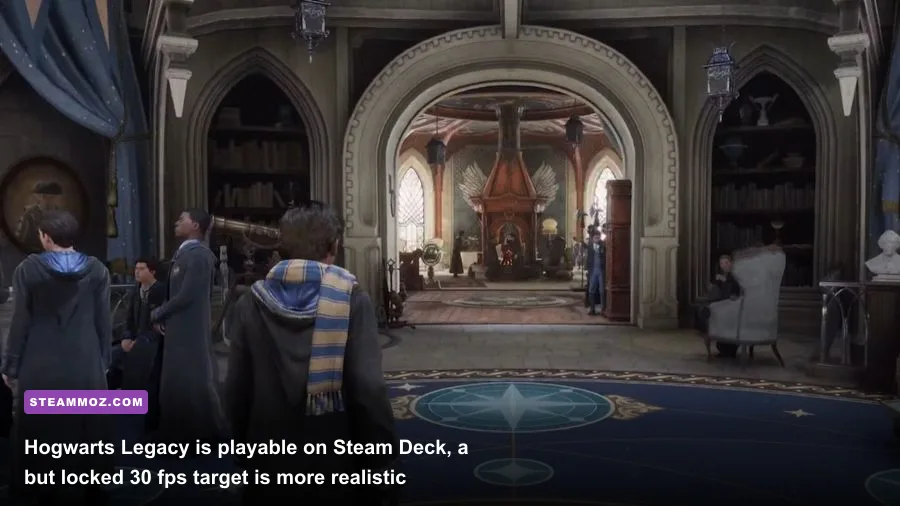 Hogwarts Legacy running on Steam Deck with performance-focused graphics settings