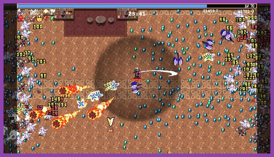 Vampire Survivors chaotic pixel art gameplay
