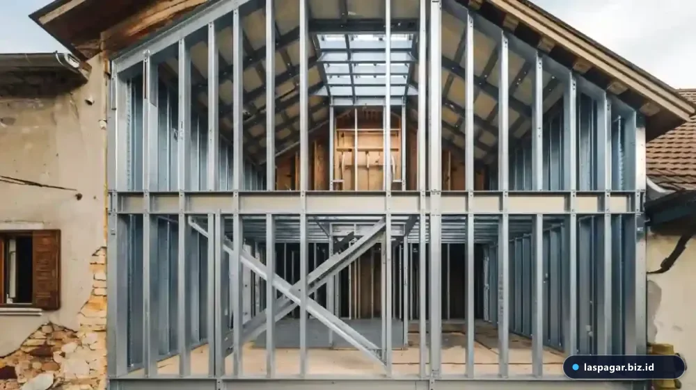 Renovasi struktur rumah 2 lantai rangka besi modern dan kokoh