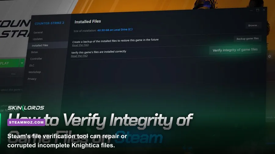 Steam file verification screen used to repair damaged Knightica installation files
