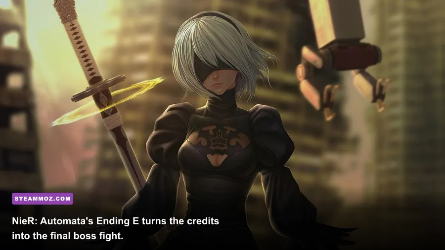 NieR Automata's Ending E credits sequence with 2B and 9S