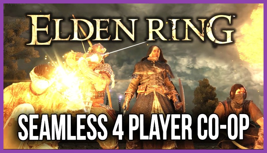 Three victorious players standing over a defeated boss with loot glimmering in the background