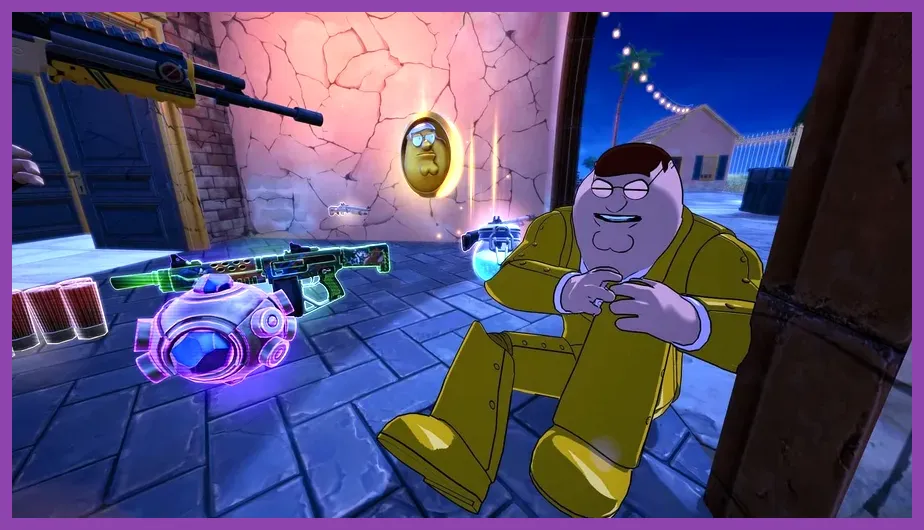 Bulky Fortnite skins Peter Griffin and Megalo Don in combat