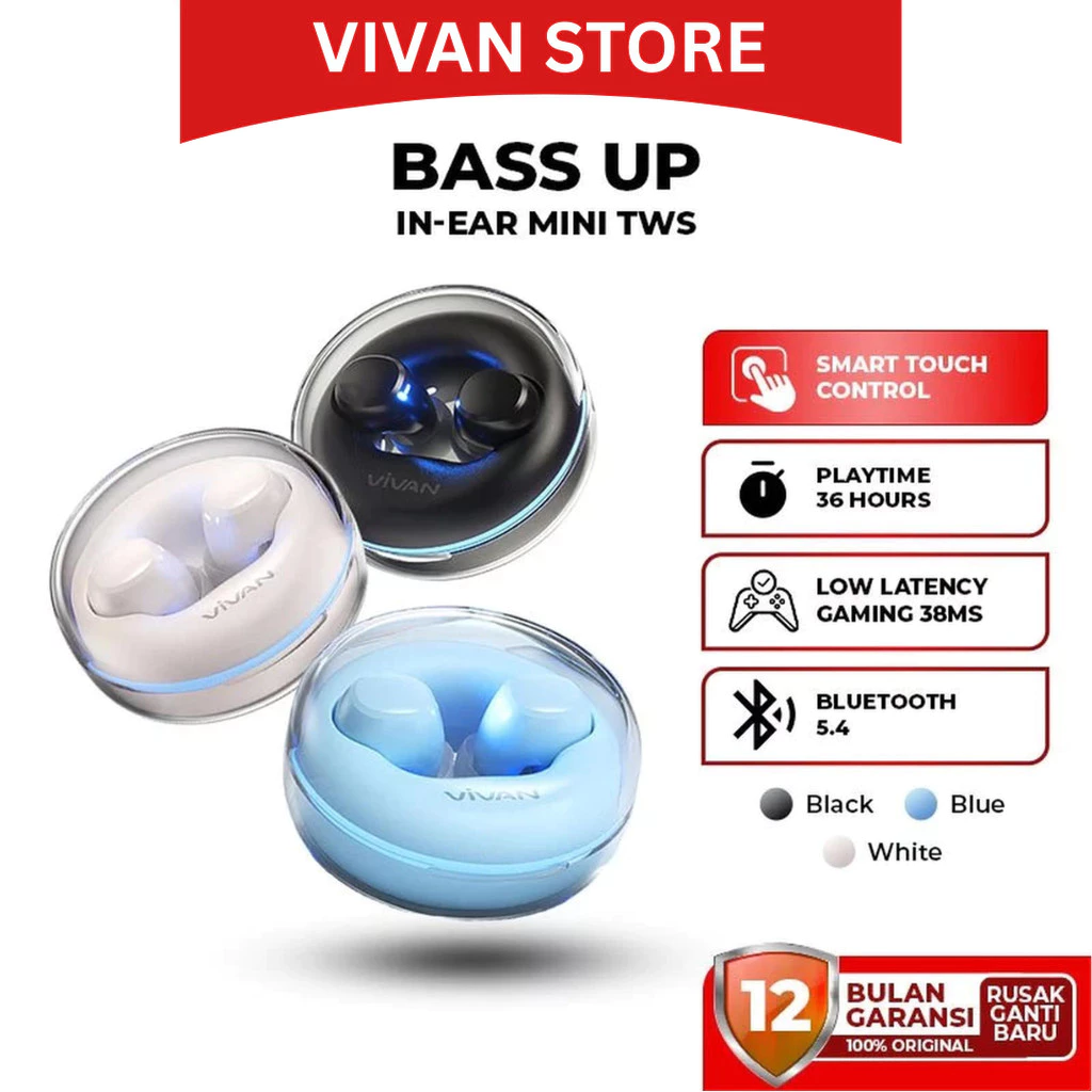 VIVAN SPACE MINI Tws Bass Up Bluetooth 5.4 Low Latency 38MS Gaming 36 Hours Playtime Garansi