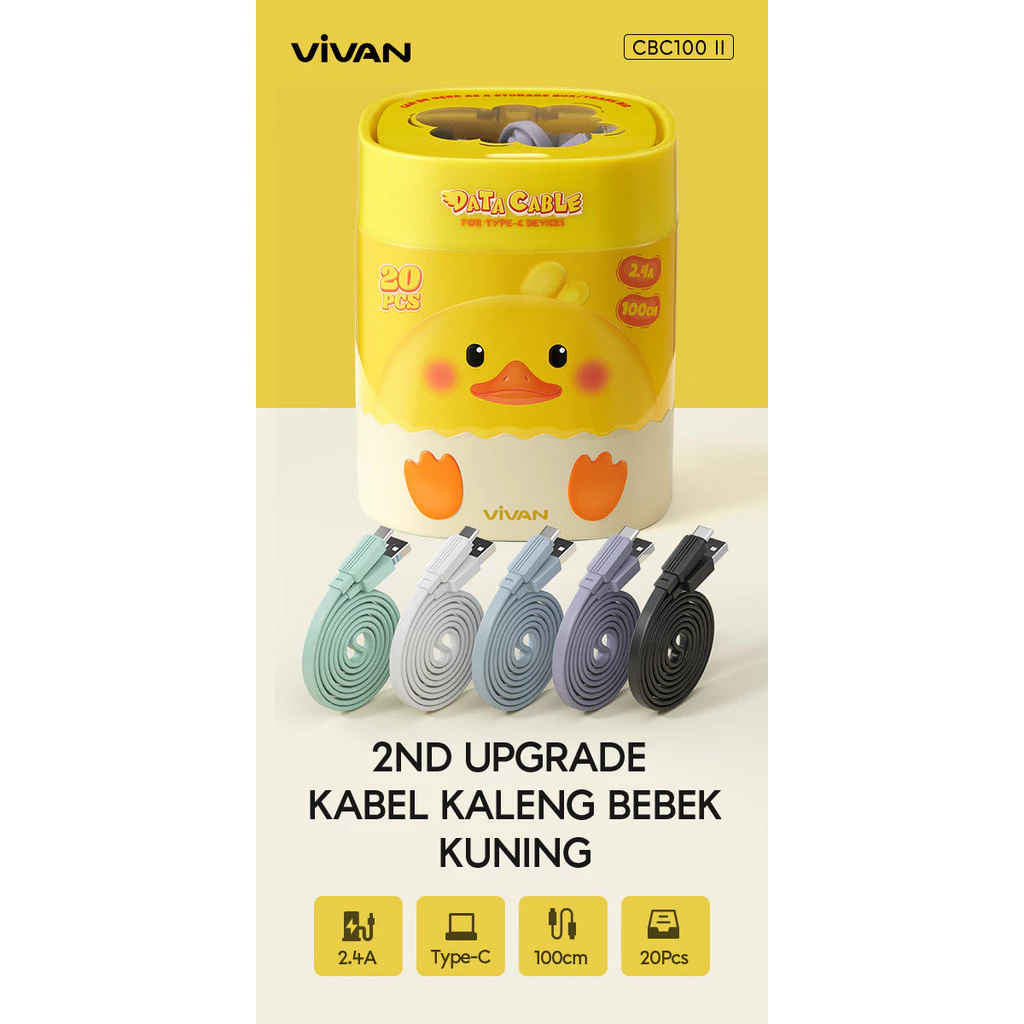 VIVAN CBC100 II Kabel Data Type C 100 Cm 2.4A ( 1 Kaleng Isi 2O Pcs ) - Gambar 3