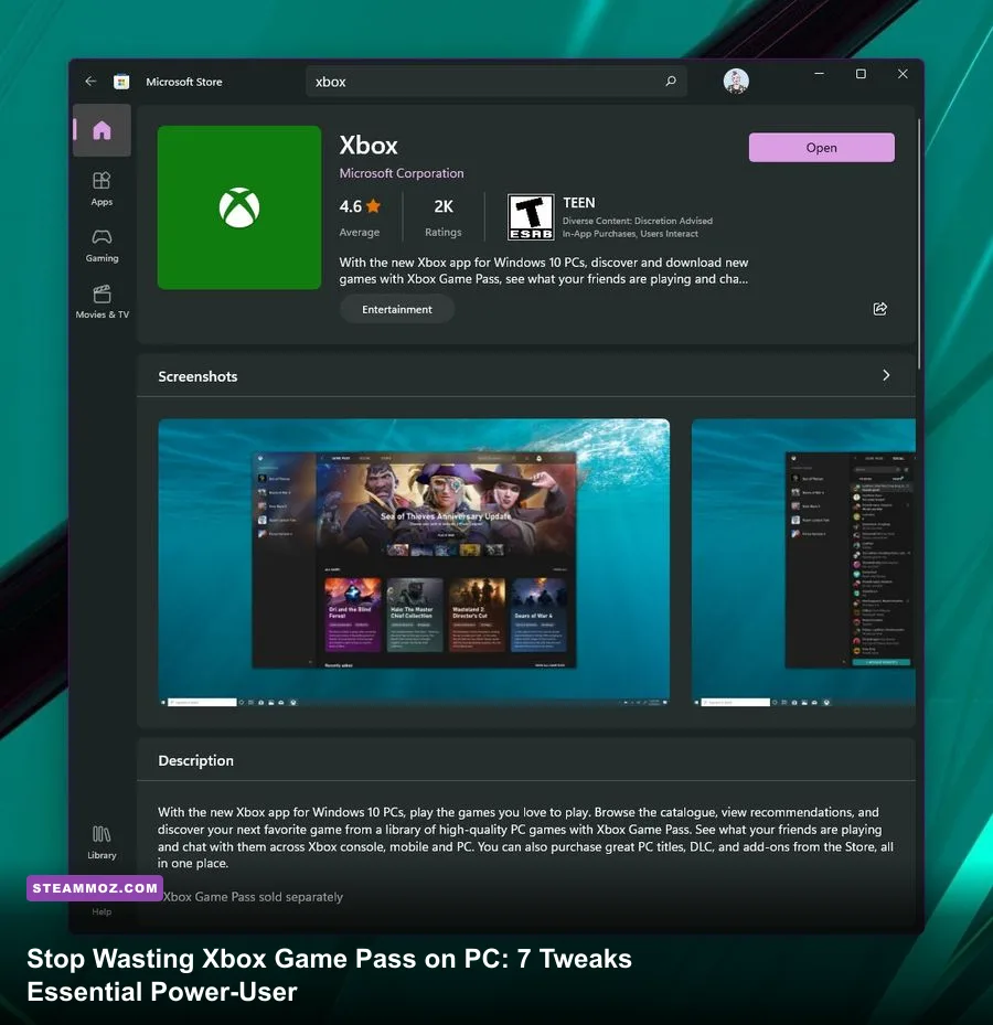 Xbox Game Pass PC desktop app showcasing modern game library interface