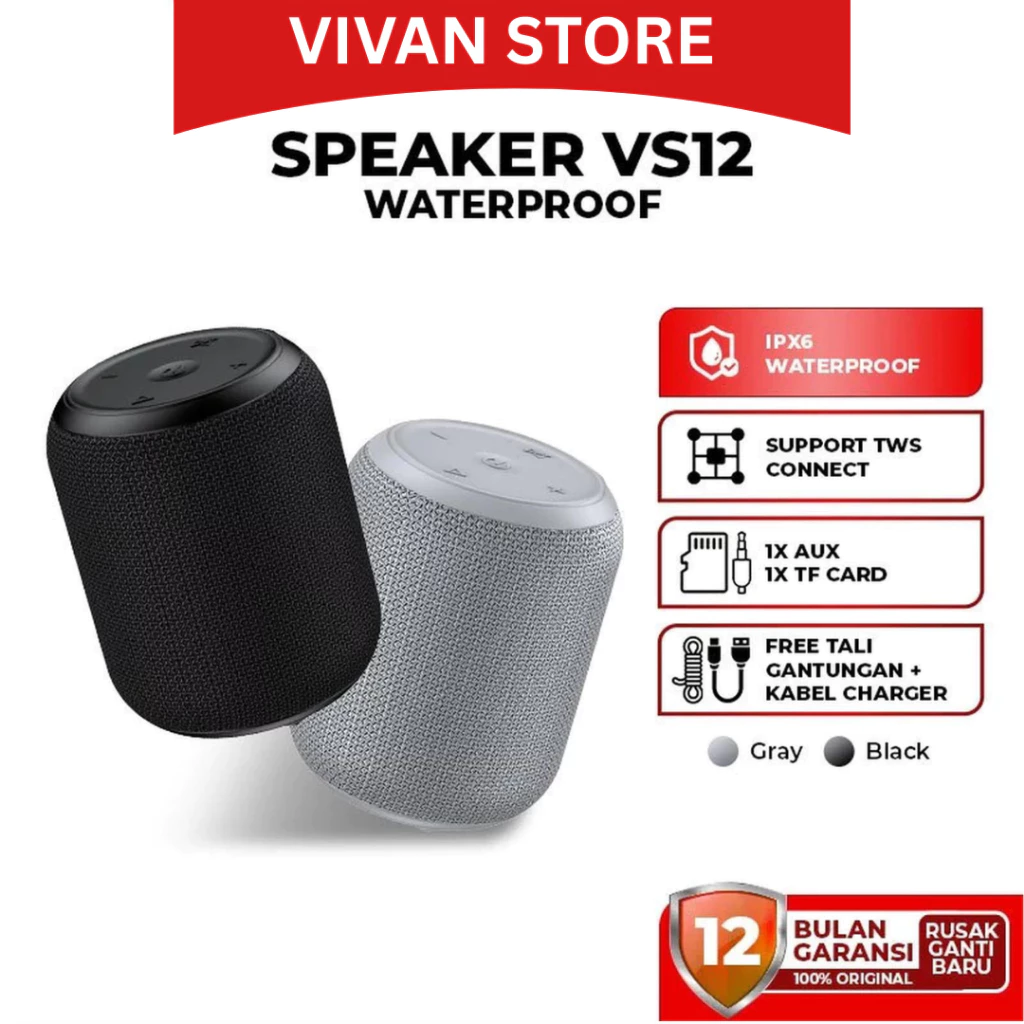 VIVAN VS12 Speaker Bluetooth 5.3 Sound Quality Waterproof Ipx6 10W