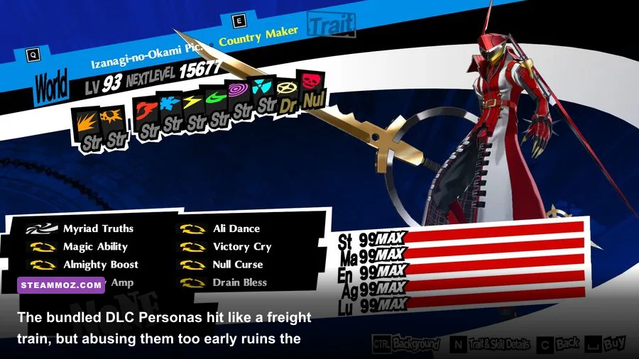Izanagi-no-Okami Picaro displayed in the Velvet Room compendium screen in Persona 5 Royal