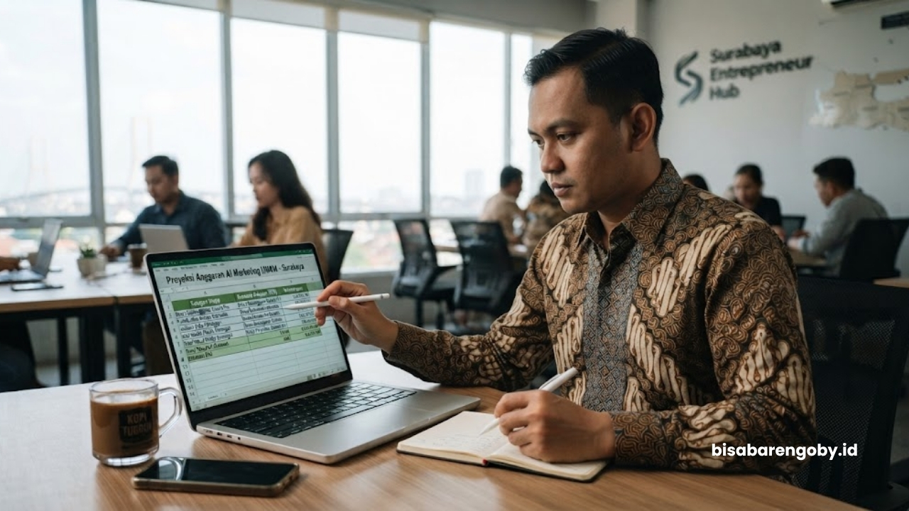 Pemilik bisnis ritel memproyeksikan anggaran biaya AI Marketing untuk UMKM di Surabaya berbasis Claude