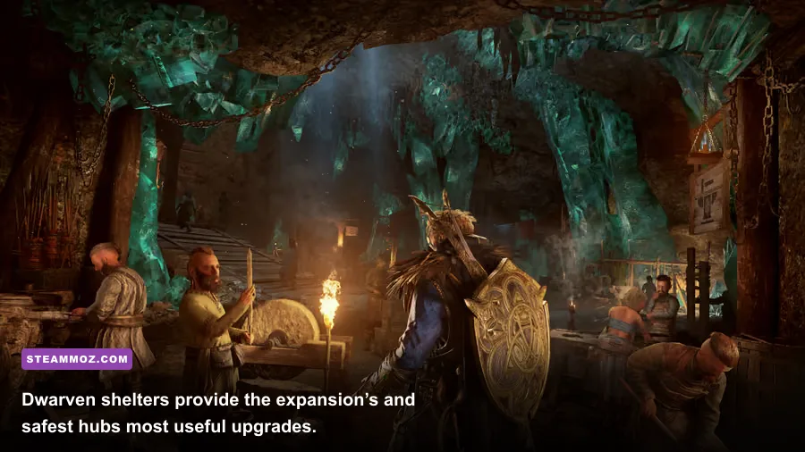 A Dwarven shelter and mountain settlement in Svartalfheim from Dawn of Ragnarok
