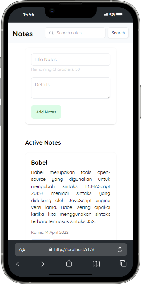 Tampilan Mobile Notes Apps