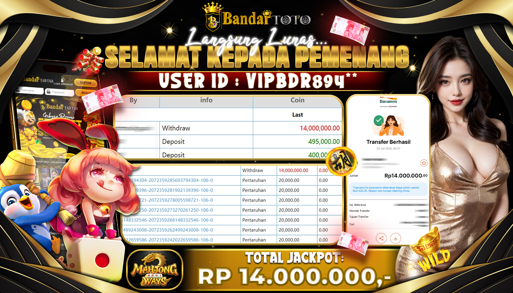 BANDARTOTO JACKPOT PG-MAHJONG WAYS 14 JUTA DIBAYAR LUNAS,-