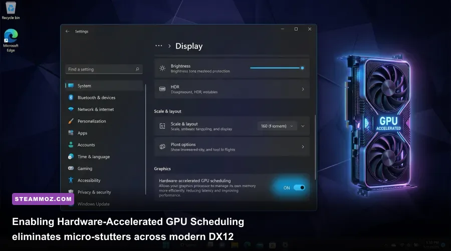 Windows 11 Graphics Settings menu highlighting Hardware-Accelerated GPU Scheduling toggle
